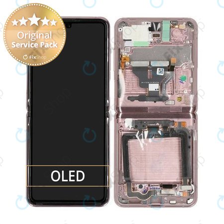 Samsung Galaxy Z Flip 5G F707B - LCD Kijelző + Érintőüveg + Keret (Mystic Bronze) - GH82-27359B Genuine Service Pack