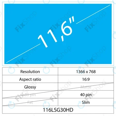 11.6 LCD Slim Fényes 40 pin HD