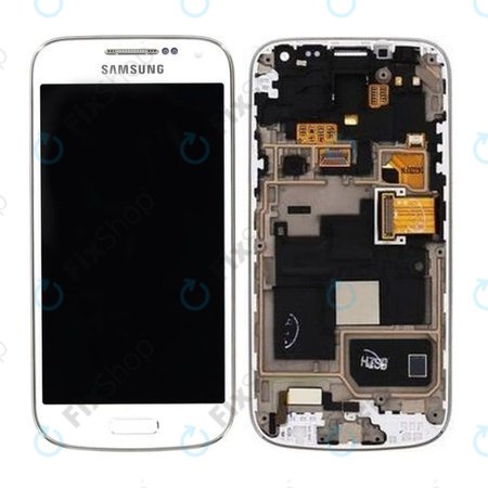 Samsung Galaxy S4 Mini Value I915i - LCD Kijelző + Érintőüveg + Keret (White Frost) - GH97-16992B Genuine Service Pack