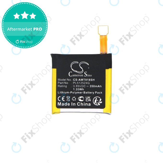 Akkumulátor Amazfit A1801, A1808, A1918, T-Rex Verge Lite, 350mAh, Li-Pol, 3.85V, PL512524G, HQ
