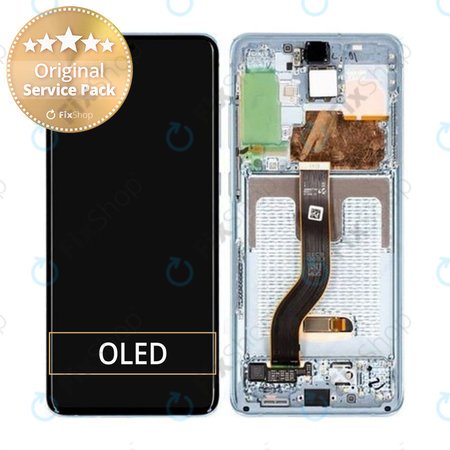 Samsung Galaxy S20 Plus G985F - LCD Kijelző + Érintőüveg + Keret (Cloud Blue) - GH82-22134D, GH82-22145D Genuine Service Pack