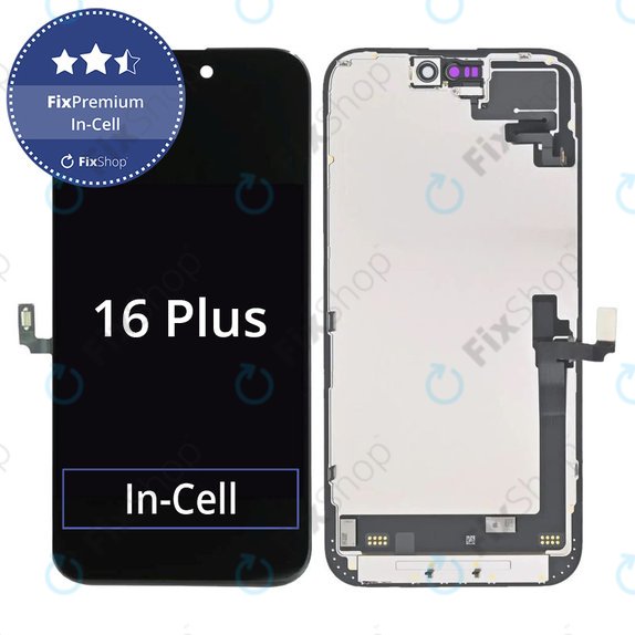 Kijelző In-Cell FHD iPhone 16 Plus, Érintőüveg kerettel, FixPremium