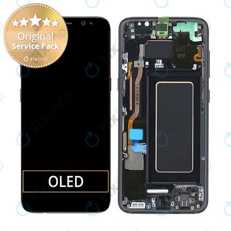 Samsung Galaxy S8 G950F - LCD Kijelző + Érintőüveg + Keret (Midnight Black) - GH97-20457A, GH97-20473A, GH97-20458A, GH97-20629A Genuine Service Pack