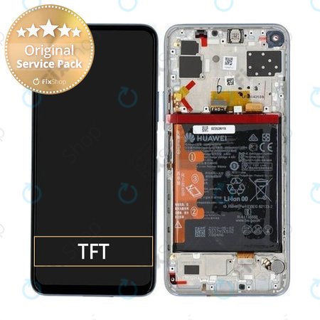 Huawei P40 Lite 5G - LCD Kijelző + Érintőüveg + Keret + Akkumulátor (Space Silver) - 02353SUQ Genuine Service Pack