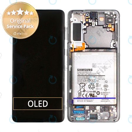 Samsung Galaxy S21 Plus G996B - LCD Kijelző + Érintőüveg + Keret + Akkumulátor (Phantom Silver) - GH82-24555C, GH82-24744C, GH82-24505C Genuine Service Pack