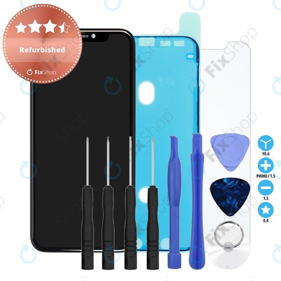Apple iPhone 11 - LCD Kijelző + Érintőüveg + Keret (Black) Refurbished + Ragasztó LCD Kijelzőhöz + Edzett Üveg + Szerszámkészlet - Multipack