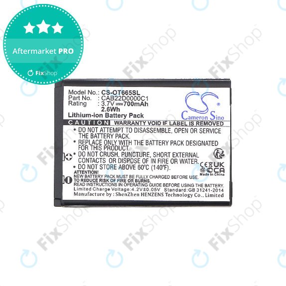 Akkumulátor Alcatel One Touch 2010D, 700mAh, Li-ion, 3.7V, CAB22D0000C1, HQ