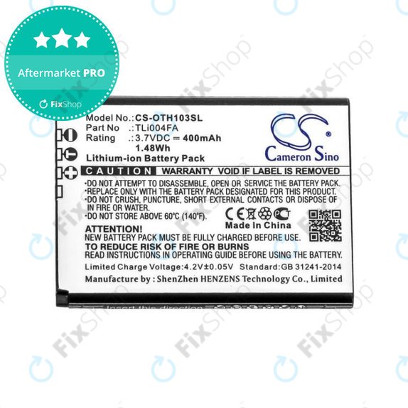 Akkumulátor Alcatel OneTouch 1013, 1035D, 1046D, 400mAh, Li-Ion, 3.7V, TLi004FA, HQ