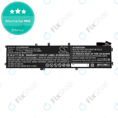 Akkumulátor Dell XPS 15, Dell Precision 9560, 9570, 8000mAh, Li-Pol, 11.4V, 6GTPY, HQ