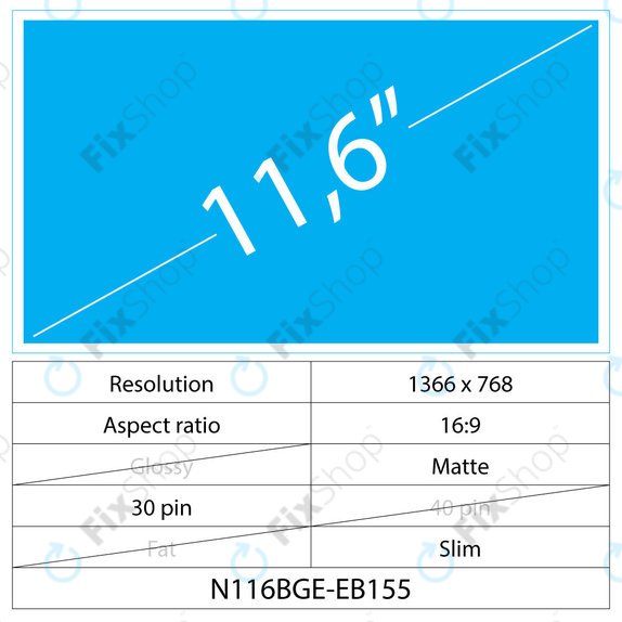 11.6 LCD Slim Matt 30 pin HD (Oldalsó tartók)