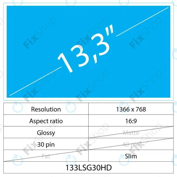 13.3 LCD Slim Fényes 30 pin HD
