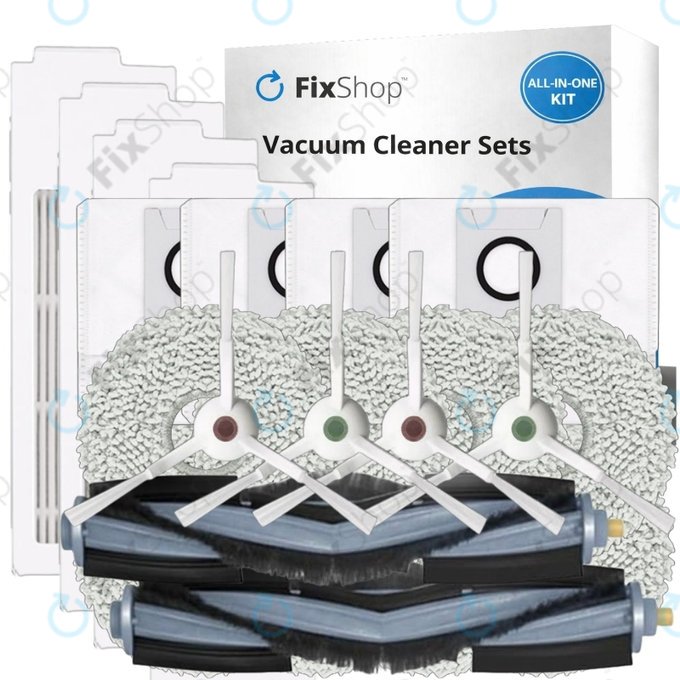 Pótalkatrész készlet (white)Ecovacs T20, T20 Max, T20 Pro (2x Főkefe, 4x Szűrő, 4x Oldalkefe – fehér, 8x Felmosórongy, 4x Porzsák)