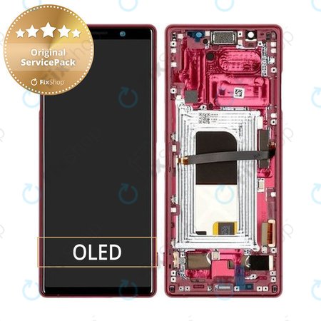 Sony Xperia 5 - LCD Kijelző + Érintőüveg + Keret (Red) - 1319-9456 Genuine Service Pack