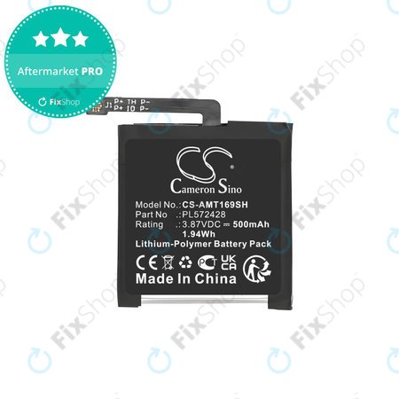 Akkumulátor Amazfit T-Rex 2, A2169, A2170, 500mAh, Li-Pol, 3.87V, PL572428, HQ