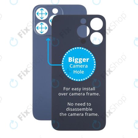 Apple iPhone 15 Pro Max - Hátsó Ház Üveg Nagyobb Kamera Nyílással (Blue Titanium)