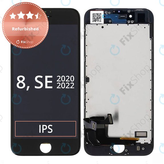 Kijelző iPhone 8, SE (2020), SE (2022), Black, Érintőüveg kerettel, Refurbished
