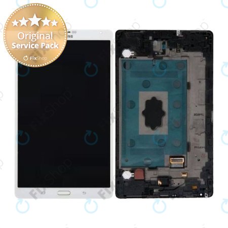 Samsung Galaxy Tab S 8.4 T705 - LCD Kijelző + Érintőüveg + Keret (Dazzling White) - GH97-16095A Genuine Service Pack