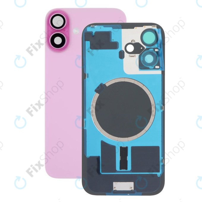 Apple iPhone 16 - Hátsó üveg + Kamera lencse + Fémlemez + Magsafe mágnes (Pink)
