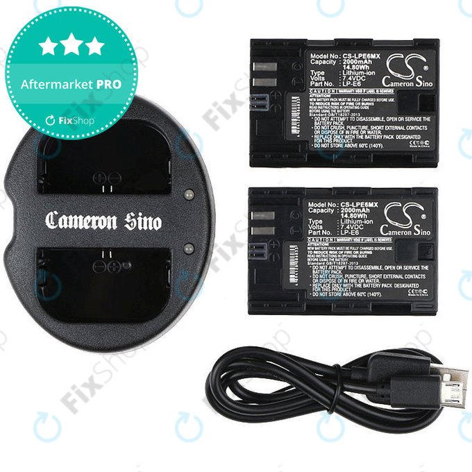 2 db Akkumulátor töltővelCanon EOS 5D Mark II, EOS 7D, 2000mAh, Li-Ion, 7.4V, LP-E6, HQ