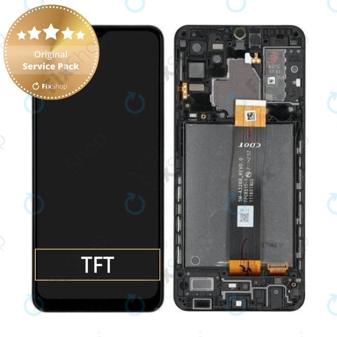 Samsung Galaxy A32 5G A326B - LCD Kijelző + Érintőüveg + Keret (Awesome Black) - GH82-25121A, GH82-25122A Genuine Service Pack
