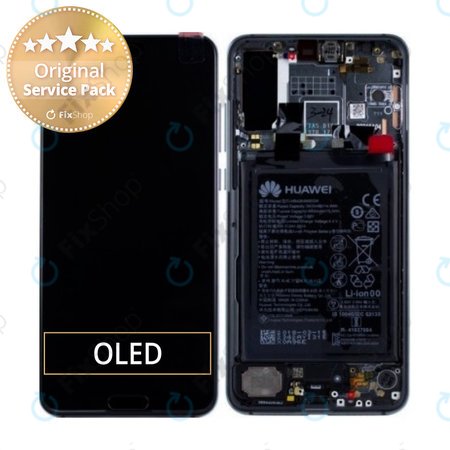 Huawei P20 Pro CLT-L29, CLT-L09 - LCD Kijelző + Érintőüveg + Keret + Akkumulátor (Midnight Blue) - 02351WTP Genuine Service Pack