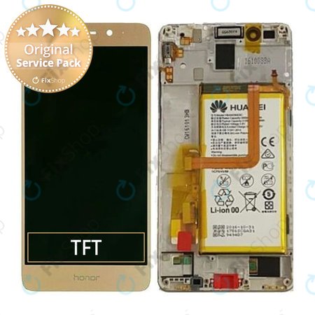 Huawei Honor 7 - LCD Kijelző + Érintőüveg + Keret + Akkumulátor (Gold) - 02350QTN