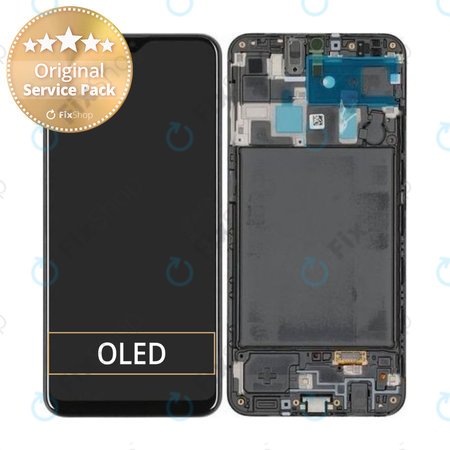 Samsung Galaxy A20 A205F - LCD Kijelző + Érintőüveg + Keret (Black) - GH82-19571A, GH82-19572A, GH82-21250A Genuine Service Pack