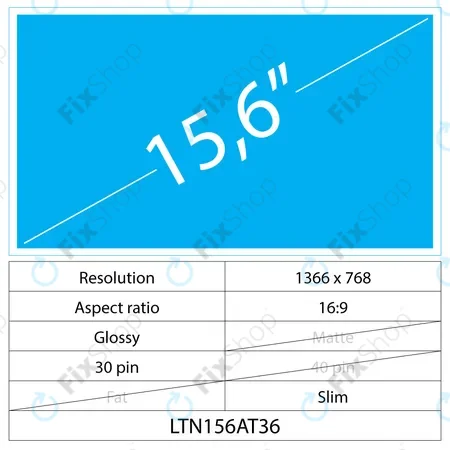 15.6 LCD Slim Fényes 30 pin HD