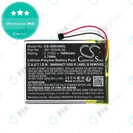 Akkumulátor Garmin Dash Cam 20, Nuvi 3400, 1000mAh, Li-Pol, 3.7V, 361-00046-00, HQ