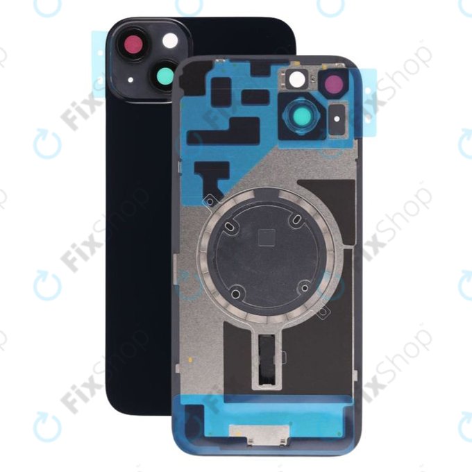 Apple iPhone 14 Plus - Hátsó üveg + Kamera lencse + Fémlemez + Magsafe mágnes (Midnight)