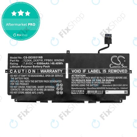 Akkumulátor Dell XPS 13 9300, 9380, 9310, 6500mAh, Li-Pol, 7.6V, 2XXFW, HQ