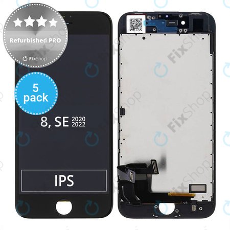 Apple iPhone 8, SE (2020), SE (2022) - LCD Kijelző + Érintőüveg + Keret (Black) Refurbished PRO (5 Pack)