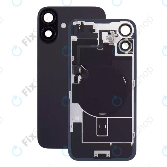 Apple iPhone 16 - Hátsó üveg + Kamera lencse + Fémlemez + Magsafe mágnes + Flex Kábelek (Black)