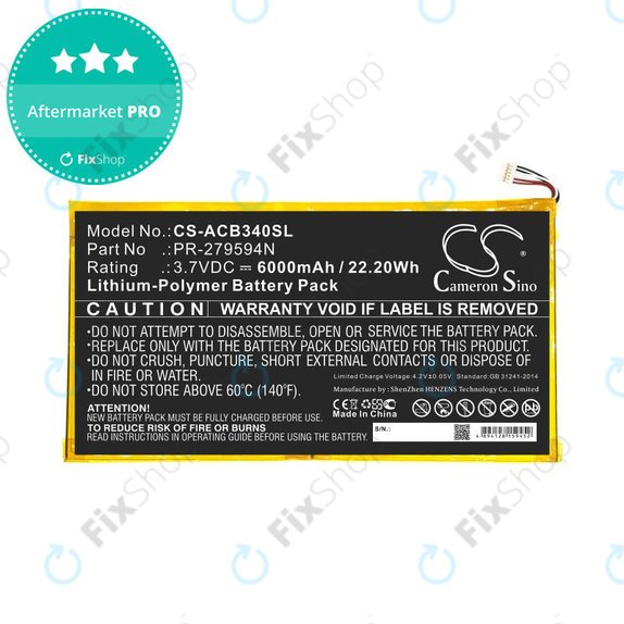 Akkumulátor Acer Iconia One 10 B3-A40, 6000mAh, Li-Pol, 3.7V, PR-279594N, HQ