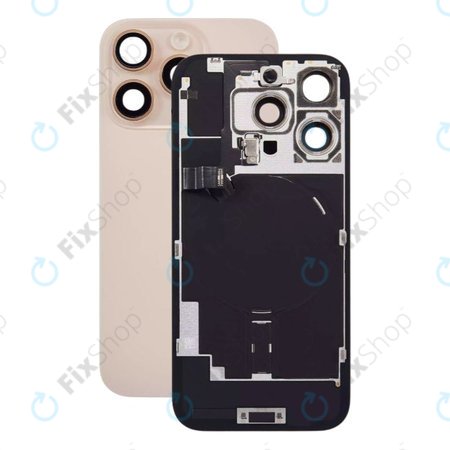 Apple iPhone 16 Pro - Hátsó üveg + Kamera lencse + Fémlemez + Magsafe mágnes (Desert Titanium)