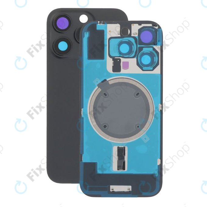 Apple iPhone 16 Pro - Hátsó üveg + Kamera lencse + Fémlemez + Magsafe mágnes (Black Titanium)