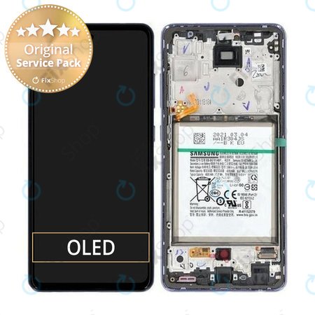 Samsung Galaxy A52 A525F, A526B - LCD Kijelző + Érintőüveg + Keret + Akkumulátor (Awesome Violet) - GH82-25229C, GH82-25230C Genuine Service Pack