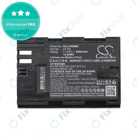 Akkumulátor Canon EOS 5D Mark II, EOS 7D, EOS 70D, 2000mAh, Li-Ion, 7.4V, LP-E6, HQ