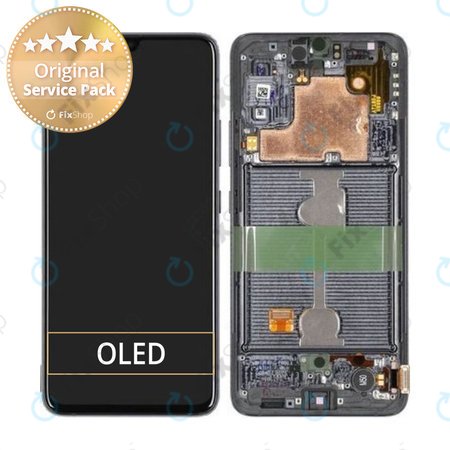 Samsung Galaxy A90 A908F - LCD Kijelző + Érintőüveg + Keret (Black) - GH82-21092A, GH82-21530A, GH82-21606A Genuine Service Pack