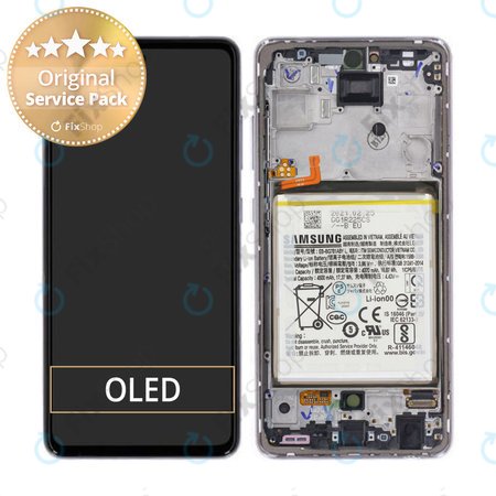Samsung Galaxy A52s 5G A528B - LCD Kijelző + Érintőüveg + Keret + Akkumulátor (Awesome Violet) - GH82-26912C, GH82-26909C Genuine Service Pack