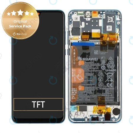 Huawei P30 Lite (2020) - LCD Kijelző + Érintőüveg + Keret + Akkumulátor (Peacock Blue) - 02352PJP Genuine Service Pack