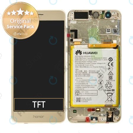 Huawei Honor 8 - LCD Kijelző + Érintőüveg + Keret + Akkumulátor (Gold) - 02350USE, 02350VBF Genuine Service Pack