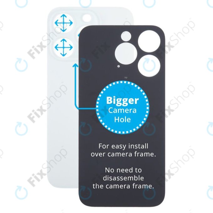 Apple iPhone 15 Pro - Hátsó Ház Üveg Nagyobb Kamera Nyílással (White Titanium)