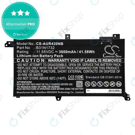 Akkumulátor Asus VivoBook S14, S430FA, 3600mAh, Li-Ion, 11.55V, B31N1732, HQ