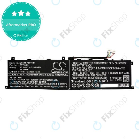 Akkumulátor MSI GS65 Stealth Thin, PS63, P65 Creator 8RF, 5200mAh, Li-Pol, 15.2V, BTY-M6L, HQ
