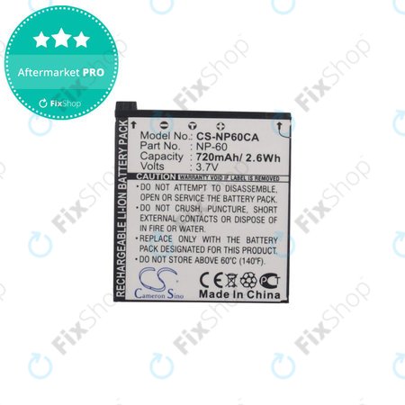 Akkumulátor Casio Exilim Zoom EX-Z19, EX-Z85, EX-Z9, 720mAh, Li-Ion, 3.7V, NP-60, HQ