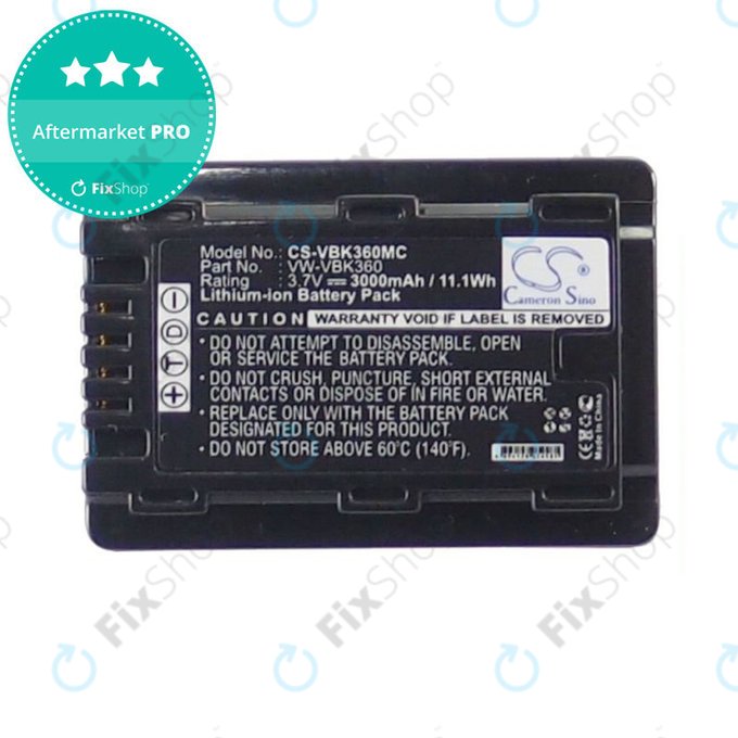 Akkumulátor Panasonic HC, HDC, SDR, 3000mAh, Li-Ion, 3.7V, VW-VBK360, HQ