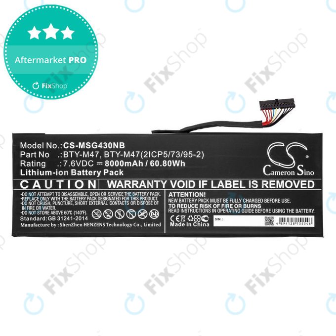 Akkumulátor MSI GS40, GS43, MS14, 8000mAh, Li-Ion, 7.6V, BTY-M47, HQ