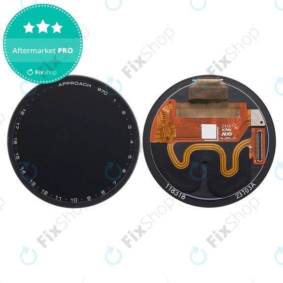 OLED kijelző + érintőüveg keret nélkül (Black) Garmin Approach S70 42mm részére
