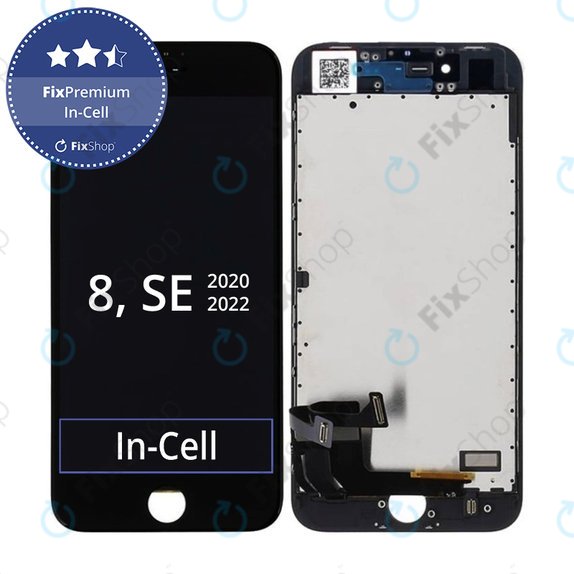 Kijelző In-Cell iPhone 8, SE (2020), SE (2022), Black, Érintőüveg kerettel, FixPremium